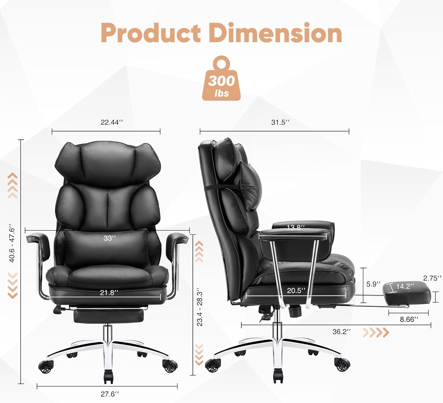 Executive Big and Tall Office Chair – High Back Ergonomic Desk Chair with Footrest, Adjustable Height, Lumbar Support & Reclining PU Leather Computer Chair for Home Office
