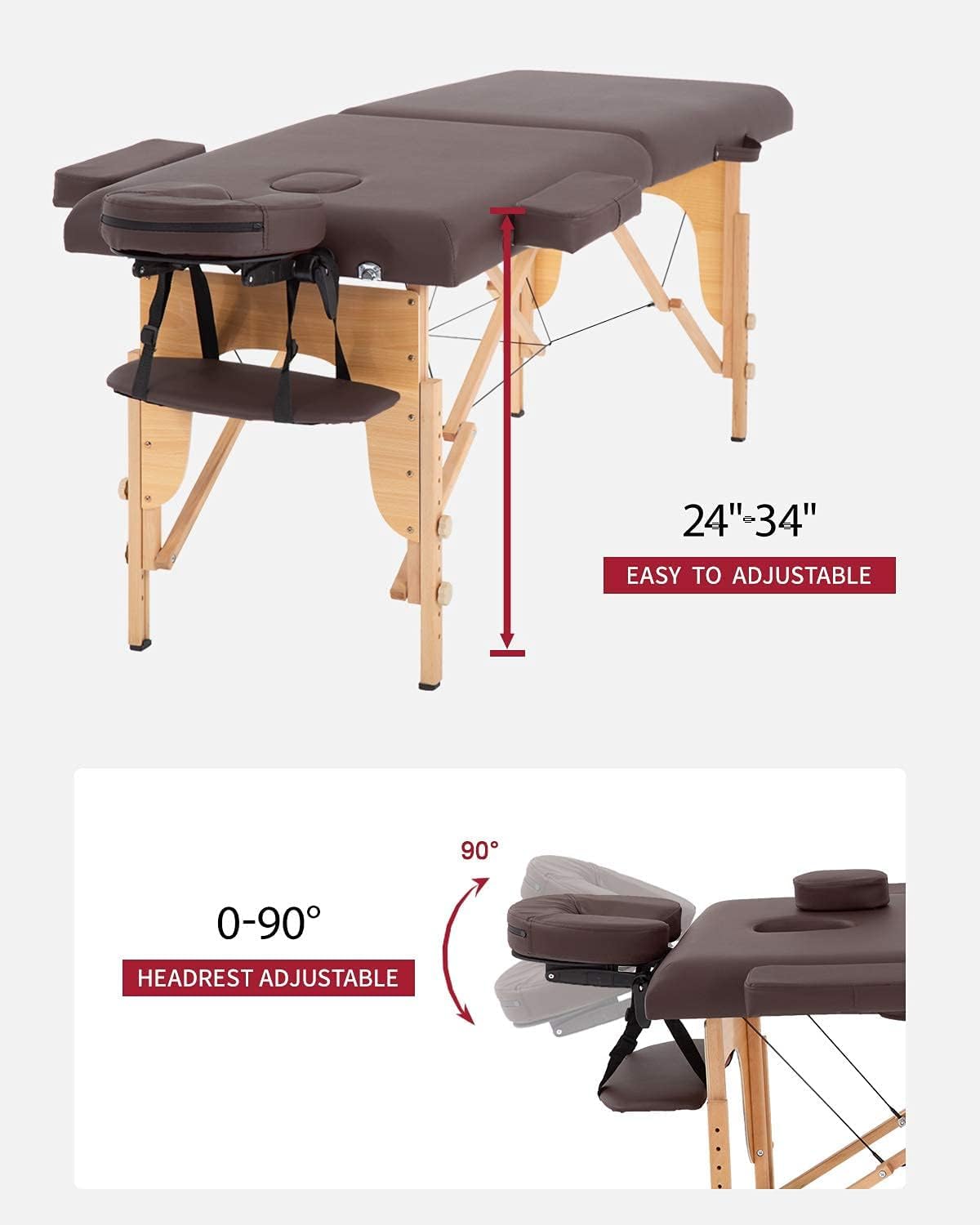 BestMassage Portable Massage Table β 24" Wide Height Adjustable 2-Fold Lash Bed with Carrying Case, Folding Spa Table for Facial, Tattoo, Foot Massage, Salon & Beauty Treatments