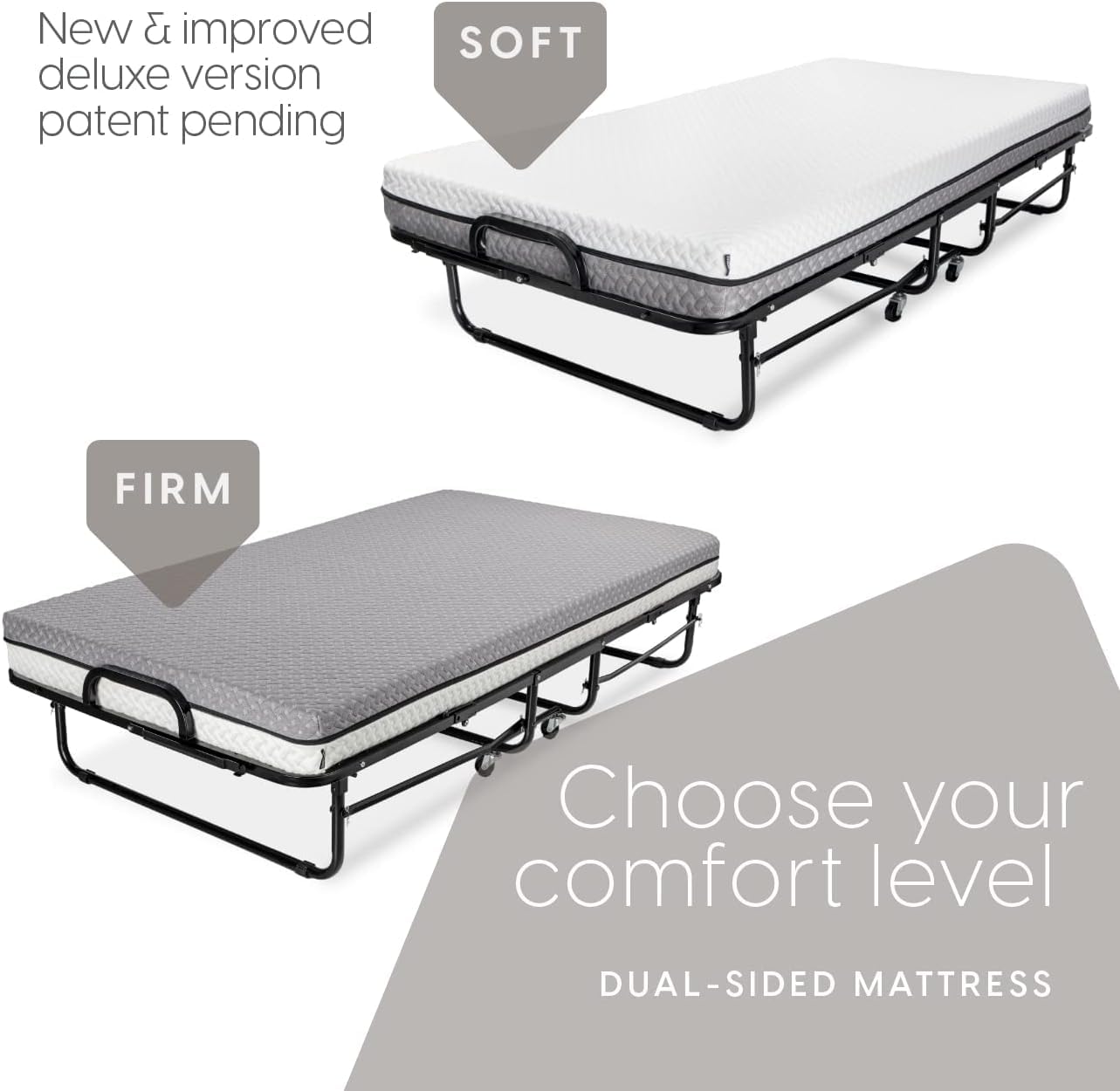 Deluxe Diplomat Folding Bed with Mattress for Adults – Twin Size Portable Foldable Bed with Luxurious Memory Foam Mattress & Heavy Duty Frame, Easy to Store, Ideal for Guest Rooms & Travel
