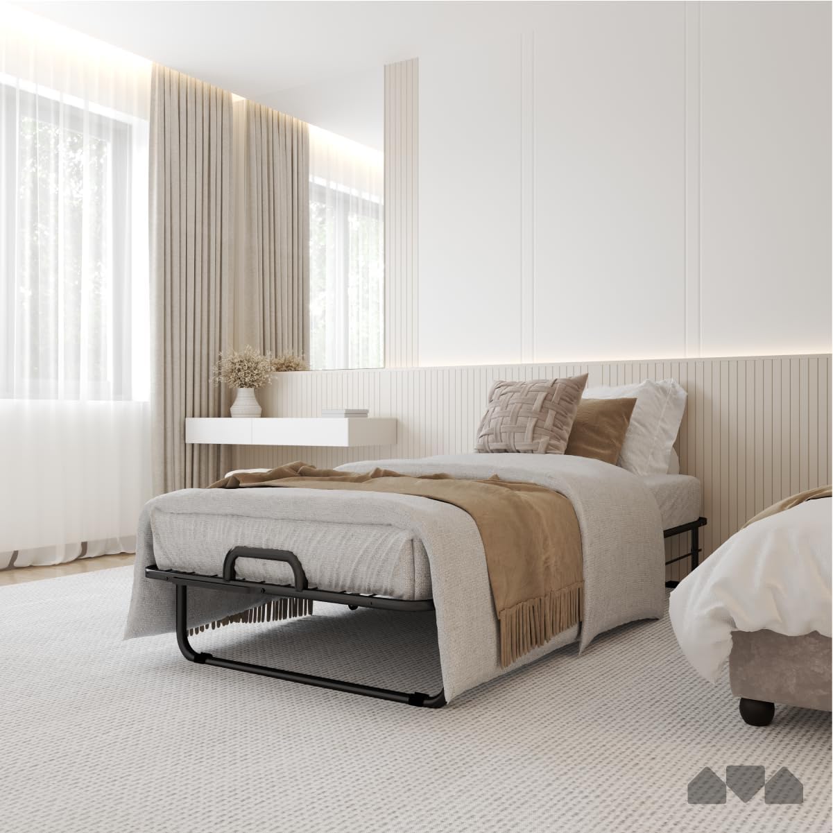 Deluxe Diplomat Folding Bed with Mattress for Adults – Twin Size Portable Foldable Bed with Luxurious Memory Foam Mattress & Heavy Duty Frame, Easy to Store, Ideal for Guest Rooms & Travel
