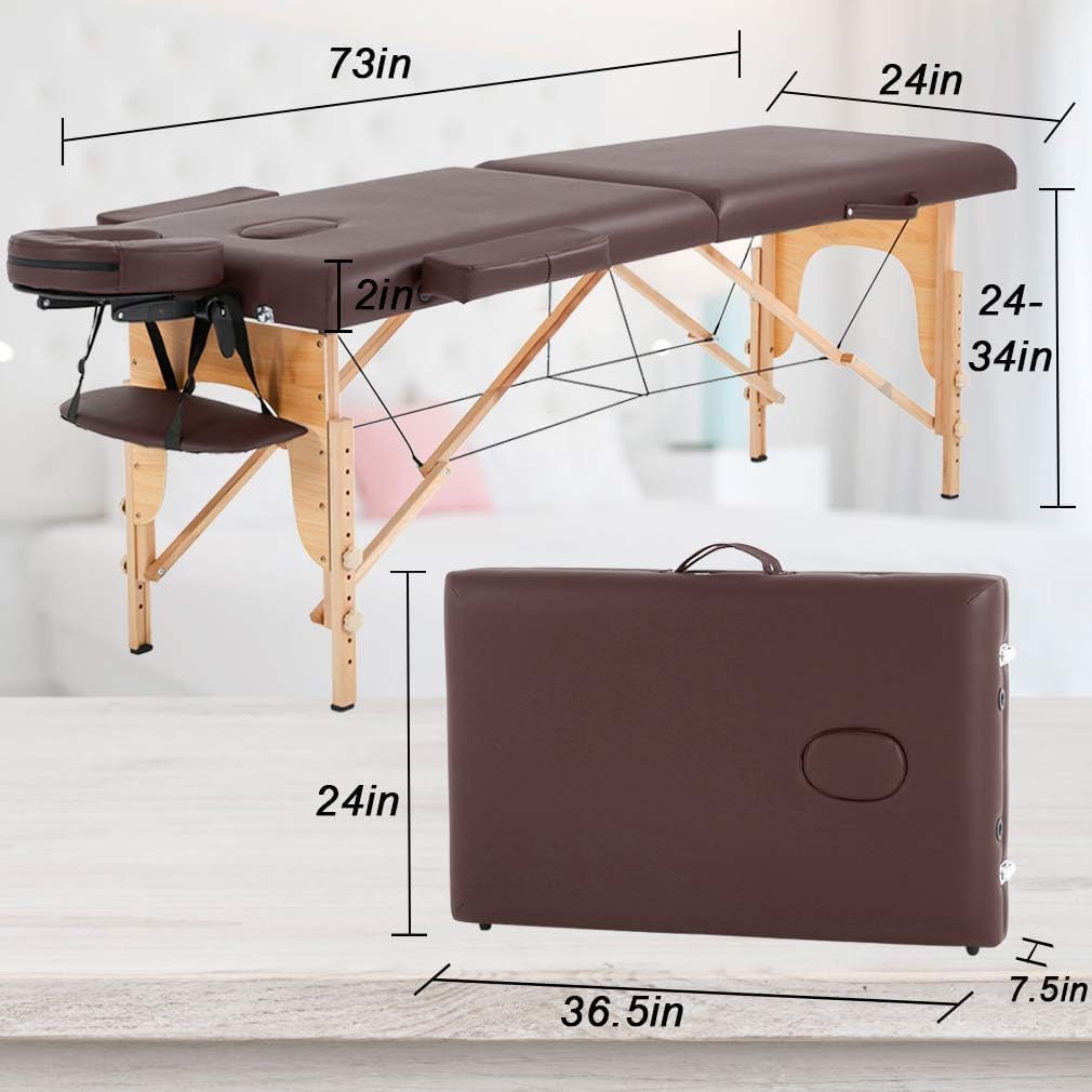 BestMassage Portable Massage Table β 24" Wide Height Adjustable 2-Fold Lash Bed with Carrying Case, Folding Spa Table for Facial, Tattoo, Foot Massage, Salon & Beauty Treatments