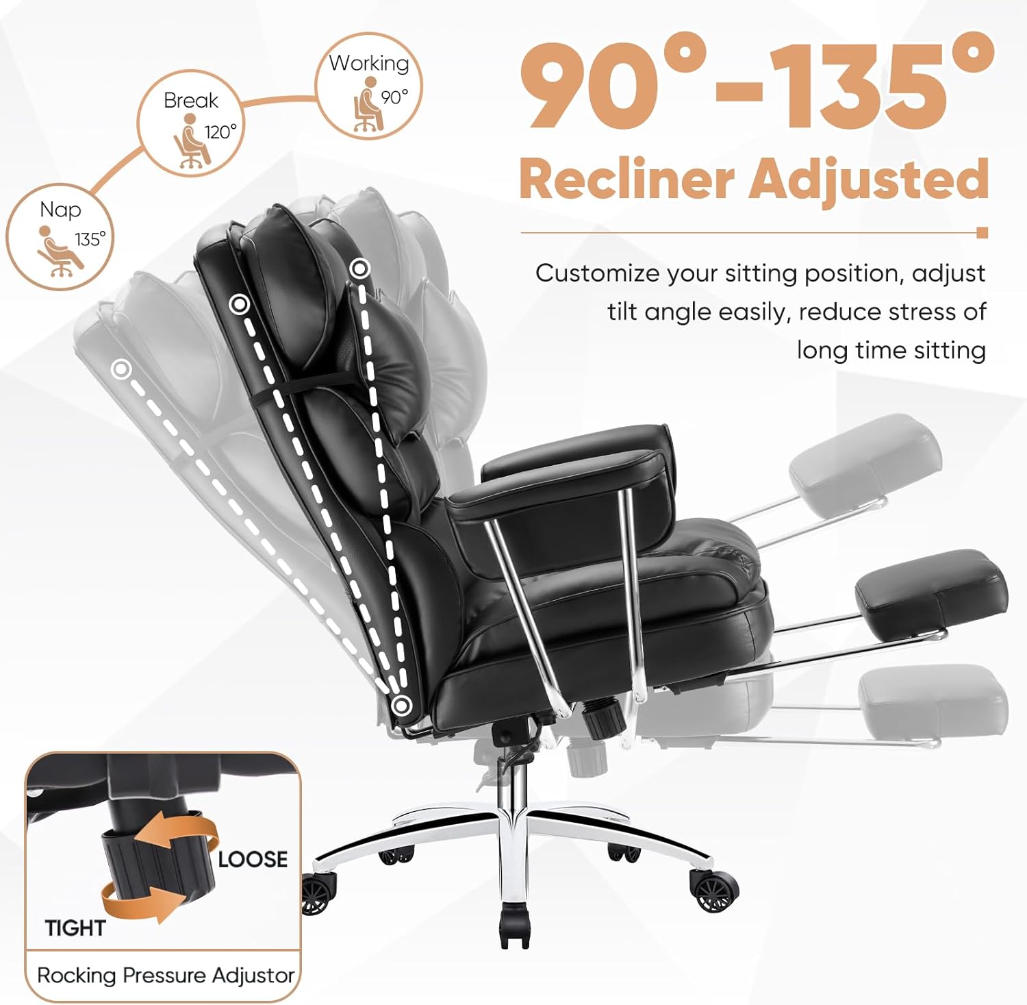 Executive Big and Tall Office Chair – High Back Ergonomic Desk Chair with Footrest, Adjustable Height, Lumbar Support & Reclining PU Leather Computer Chair for Home Office