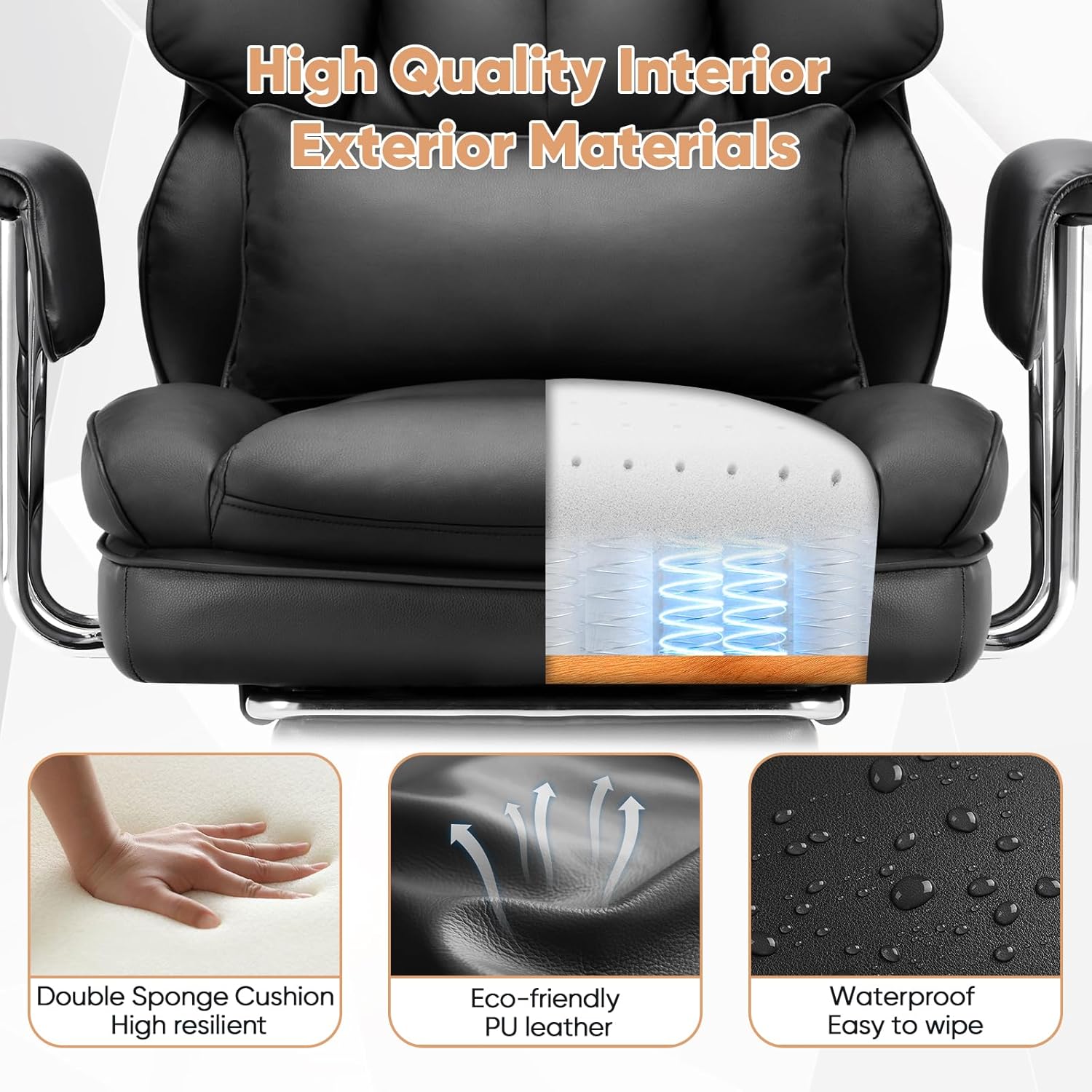 Executive Big and Tall Office Chair – High Back Ergonomic Desk Chair with Footrest, Adjustable Height, Lumbar Support & Reclining PU Leather Computer Chair for Home Office