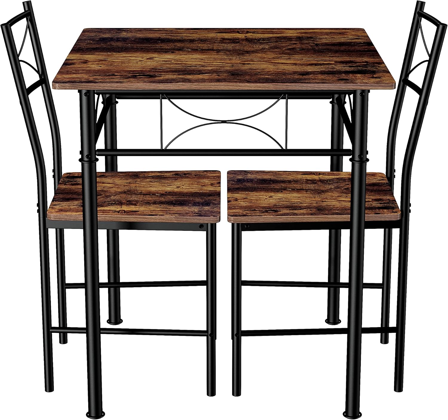IRON 3-Piece Kitchen Dining Table Set for Small Spaces – Square Iron Wood Table with 2 Chairs, Compact Dining Room Furniture for Apartment, Home, or Kitchen