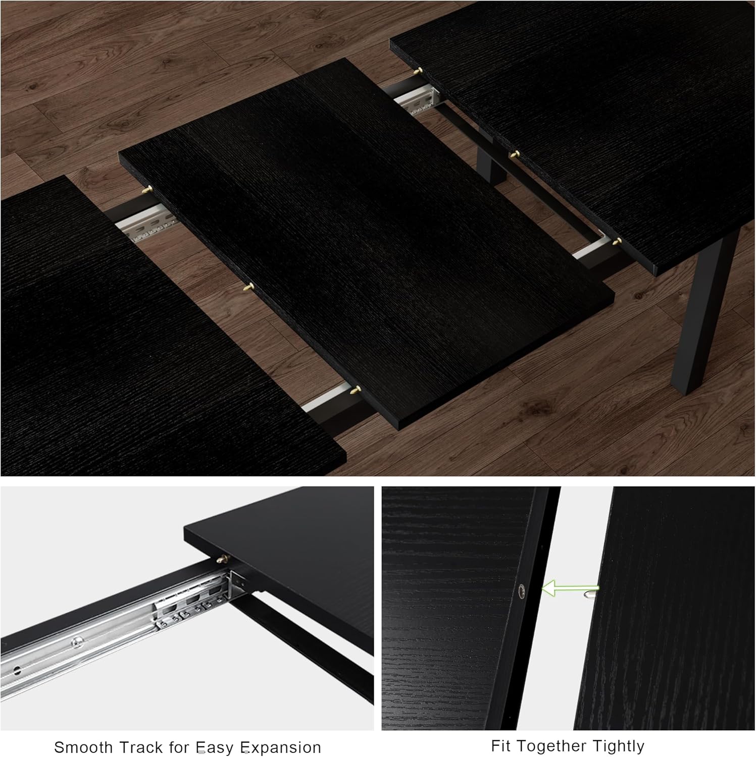 5-Piece Extendable Dining Table Set for 4β8 People β 63β Large Kitchen Table with 2 Benches & 2 Stools, Modern Black Dining Room Table with MDF Wood Top, Easy Assembly, Space-Saving Design