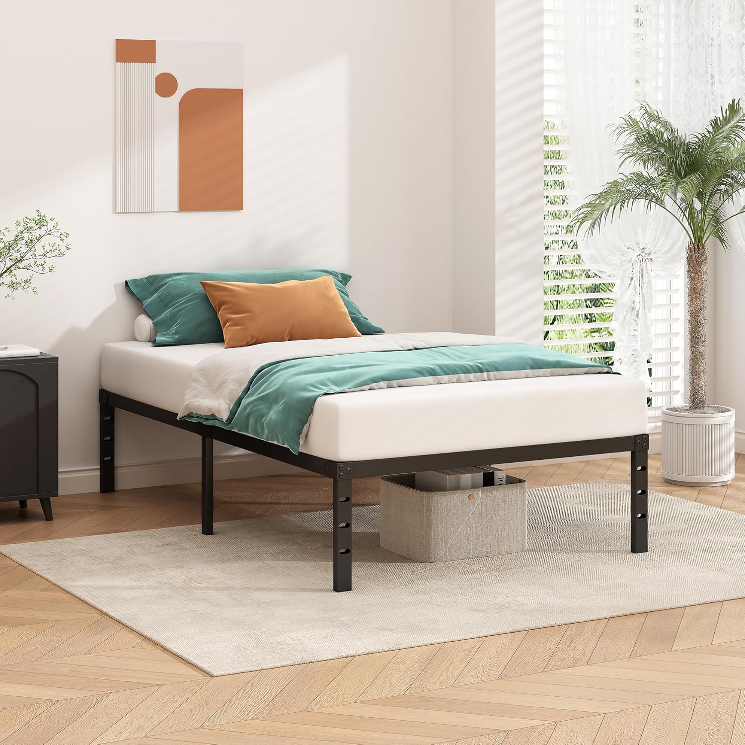 Twin Size Metal Bed Frame โ 14 Inch Platform Bed with Underbed Storage, Heavy Duty Steel Slats, No Box Spring Needed, Easy Assembly, Noise-Free Design, Black