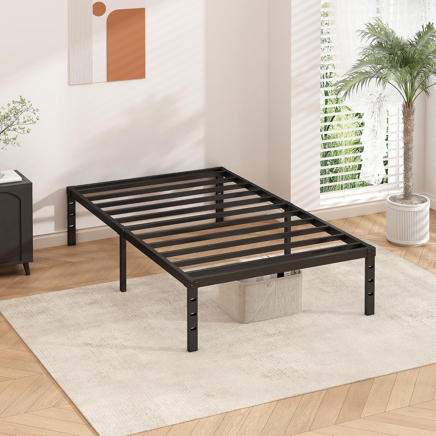 Twin Size Metal Bed Frame โ 14 Inch Platform Bed with Underbed Storage, Heavy Duty Steel Slats, No Box Spring Needed, Easy Assembly, Noise-Free Design, Black