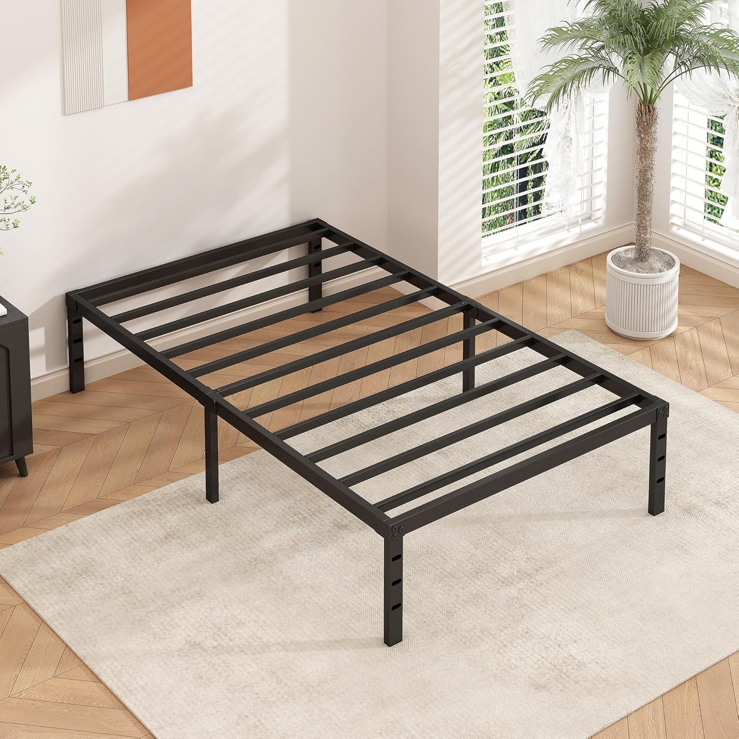 Twin Size Metal Bed Frame โ 14 Inch Platform Bed with Underbed Storage, Heavy Duty Steel Slats, No Box Spring Needed, Easy Assembly, Noise-Free Design, Black