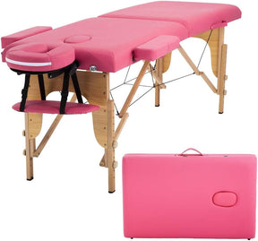 BestMassage Portable Massage Table – 24" Wide 2-Fold Lash Bed, Height Adjustable Spa Table with Non-Woven Carry Bag for Facial, Foot Massage, Tattoo, Salon & Esthetician Use(pink)