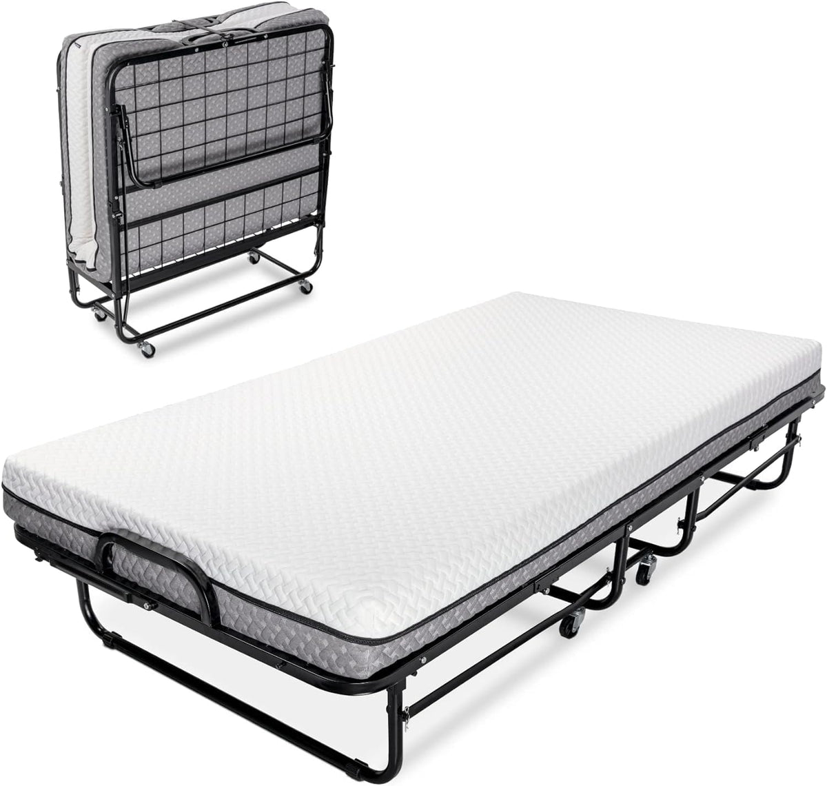 Deluxe Diplomat Folding Bed with Mattress for Adults – Twin Size Portable Foldable Bed with Luxurious Memory Foam Mattress & Heavy Duty Frame, Easy to Store, Ideal for Guest Rooms & Travel