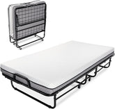 Deluxe Diplomat Folding Bed with Mattress for Adults – Twin Size Portable Foldable Bed with Luxurious Memory Foam Mattress & Heavy Duty Frame, Easy to Store, Ideal for Guest Rooms & Travel