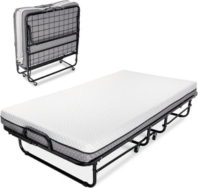 Deluxe Diplomat Folding Bed with Mattress for Adults – Twin Size Portable Foldable Bed with Luxurious Memory Foam Mattress & Heavy Duty Frame, Easy to Store, Ideal for Guest Rooms & Travel