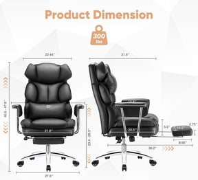 Executive Big and Tall Office Chair – High Back Ergonomic Desk Chair with Footrest, Adjustable Height, Lumbar Support & Reclining PU Leather Computer Chair for Home Office