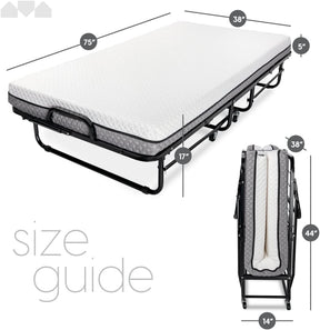 Deluxe Diplomat Folding Bed with Mattress for Adults – Twin Size Portable Foldable Bed with Luxurious Memory Foam Mattress & Heavy Duty Frame, Easy to Store, Ideal for Guest Rooms & Travel