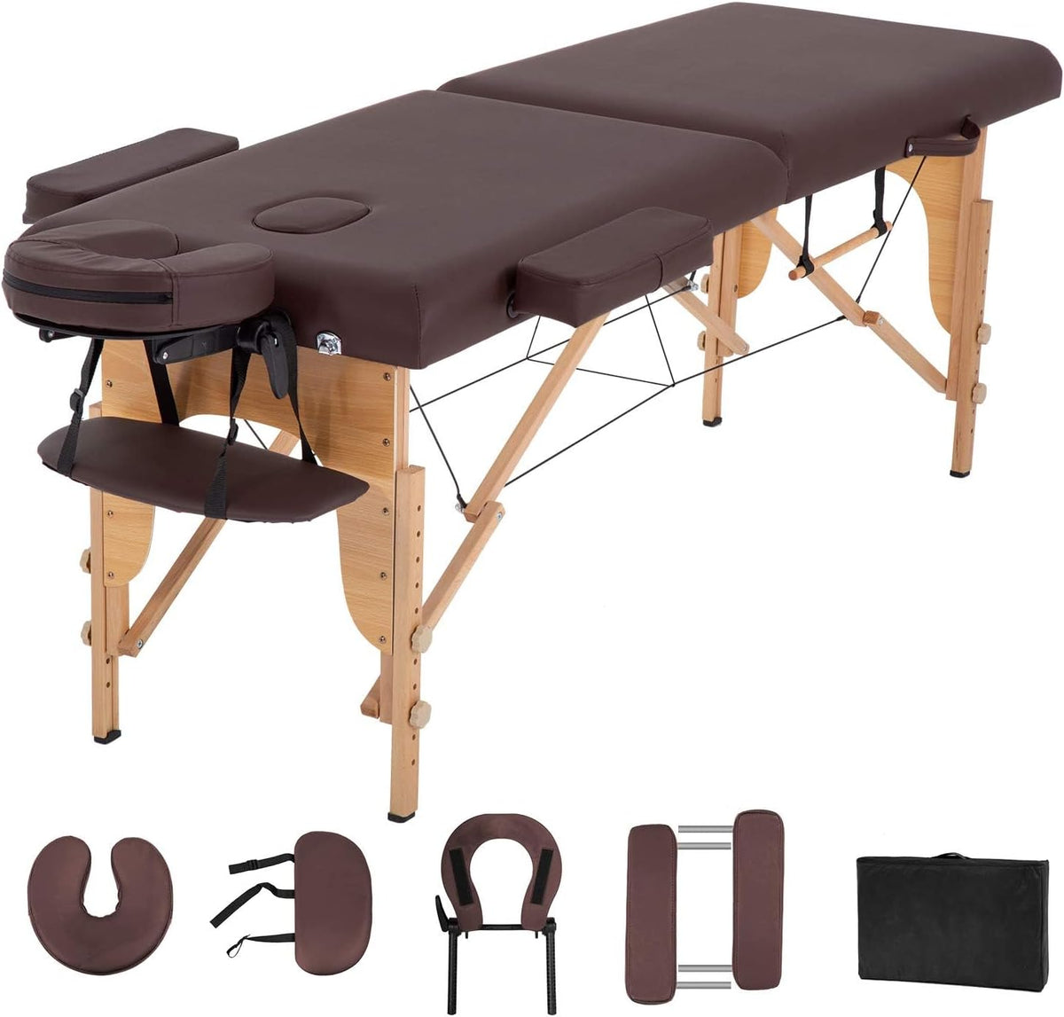 BestMassage Portable Massage Table – 24" Wide Height Adjustable 2-Fold Lash Bed with Carrying Case, Folding Spa Table for Facial, Tattoo, Foot Massage, Salon & Beauty Treatments