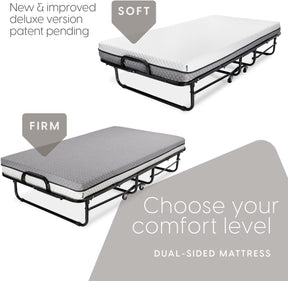 Deluxe Diplomat Folding Bed with Mattress for Adults – Twin Size Portable Foldable Bed with Luxurious Memory Foam Mattress & Heavy Duty Frame, Easy to Store, Ideal for Guest Rooms & Travel