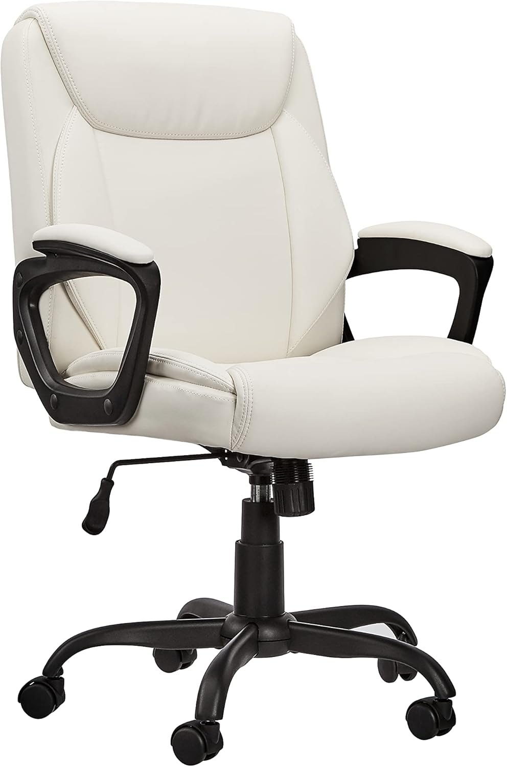Puresoft PU Leather Office Chair – Mid-Back Adjustable Desk Chair with Padded Armrests & Swivel Base for Home Office, Computer Work & Study – Cream, 26"D x 23.75"W x 42"H