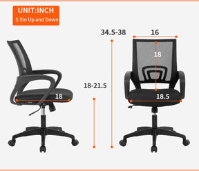 Ergonomic Office Chair – Mesh Desk Chair with Lumbar Support, Adjustable Mid-Back Swivel Rolling Task Chair with Armrests for Home Office & Computer Use – Black