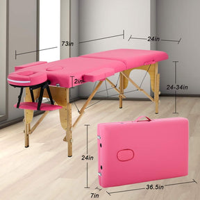 BestMassage Portable Massage Table – 24" Wide 2-Fold Lash Bed, Height Adjustable Spa Table with Non-Woven Carry Bag for Facial, Foot Massage, Tattoo, Salon & Esthetician Use(pink)