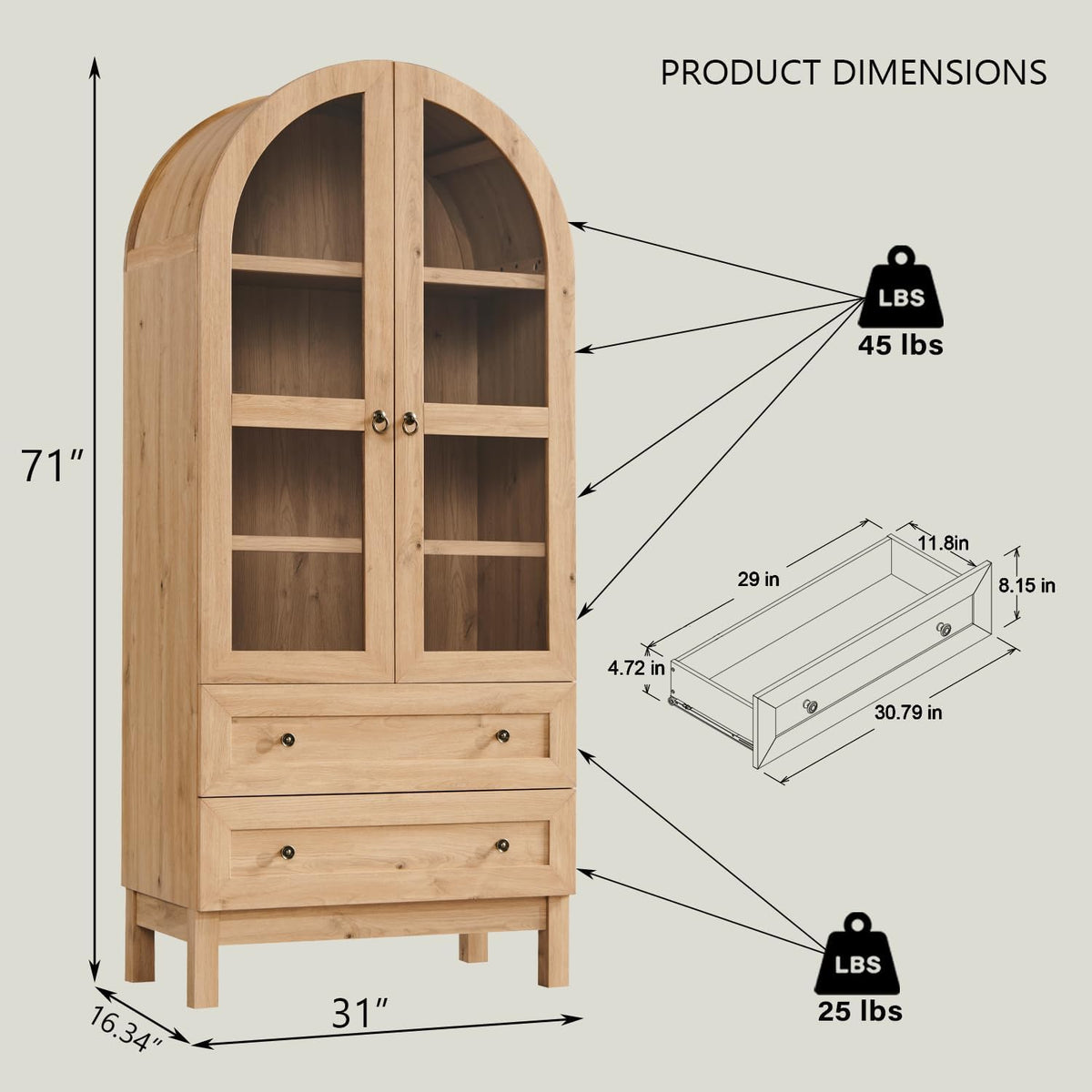 IFGET 71" Tall Arched Kitchen Pantry Cabinet – Modern Farmhouse Wood Storage Cabinet with 2 Large Drawers & Adjustable Shelves, Freestanding Pantry Cupboard for Kitchen, Dining Room, or Living Room