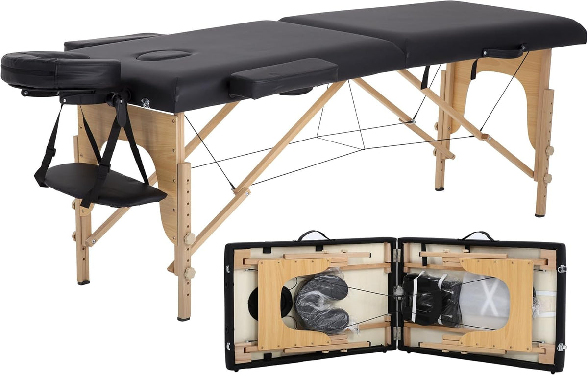 Portable Massage Table 24" Wide – Foldable & Height Adjustable Lash Bed with Carry Bag for Spa, Facial, Tattoo, and Foot Massage