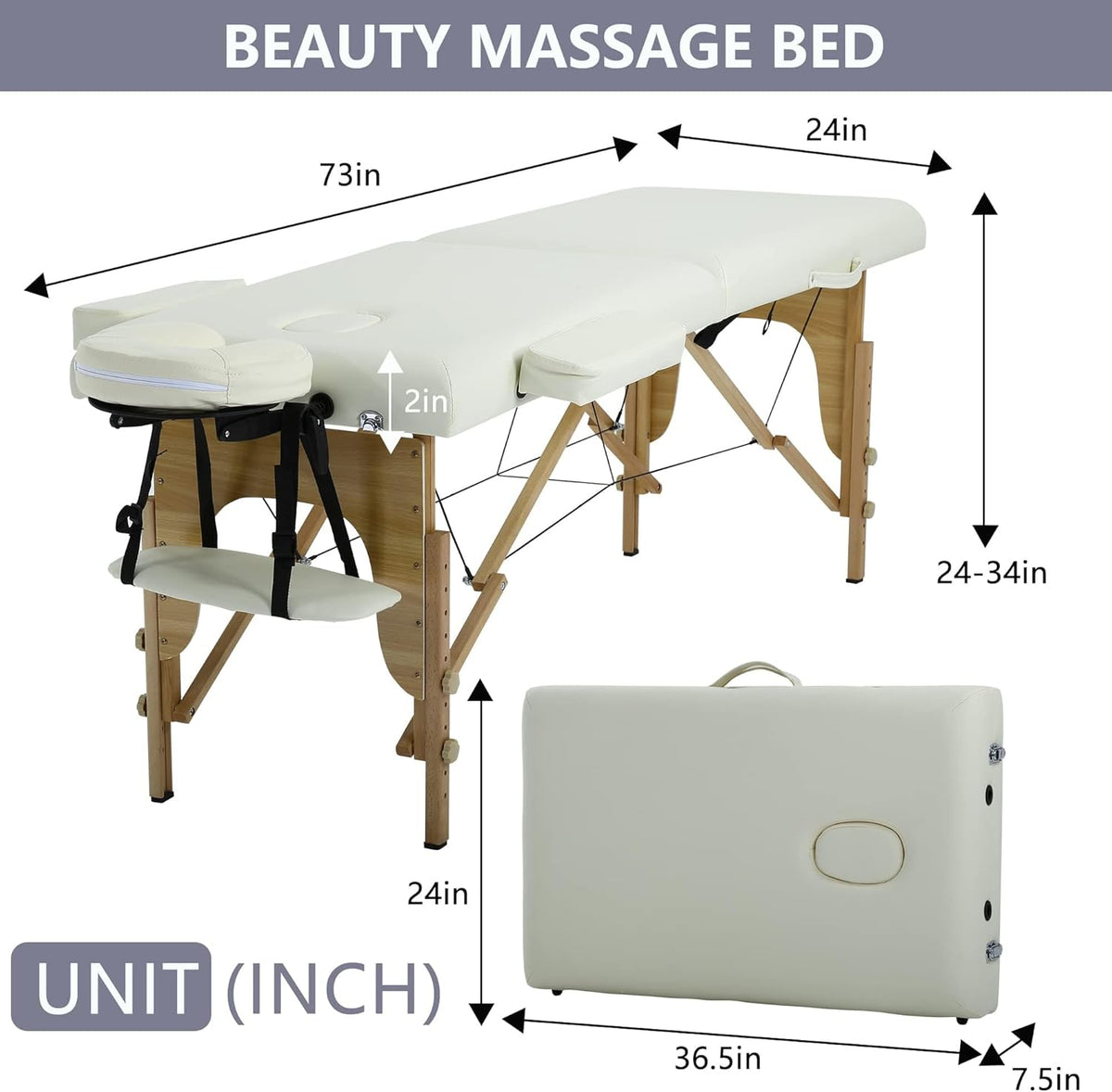 BestMassage Portable Massage Table – 24" Wide 2-Fold Lash Bed, Height Adjustable Spa Table with Non-Woven Carry Bag for Facial, Foot Massage, Tattoo, Salon & Esthetician Use