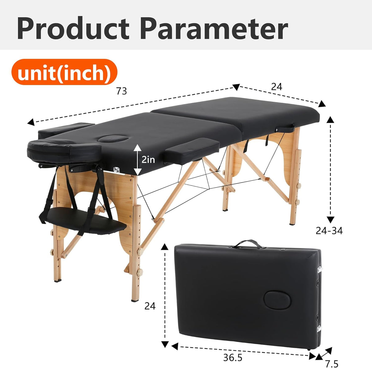 Portable Massage Table 24" Wide – Foldable & Height Adjustable Lash Bed with Carry Bag for Spa, Facial, Tattoo, and Foot Massage