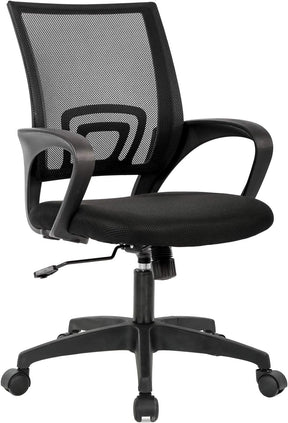 Ergonomic Office Chair – Mesh Desk Chair with Lumbar Support, Adjustable Mid-Back Swivel Rolling Task Chair with Armrests for Home Office & Computer Use – Black