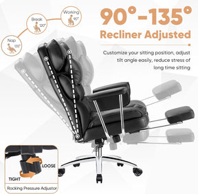 Executive Big and Tall Office Chair – High Back Ergonomic Desk Chair with Footrest, Adjustable Height, Lumbar Support & Reclining PU Leather Computer Chair for Home Office