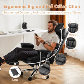 Executive Big and Tall Office Chair – High Back Ergonomic Desk Chair with Footrest, Adjustable Height, Lumbar Support & Reclining PU Leather Computer Chair for Home Office