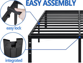 Queen Size Metal Bed Frame – 14 Inch Platform Bed with Storage Space, Heavy Duty Steel Mattress Foundation, No Box Spring Needed, Easy Assembly, Noise-Free, Black