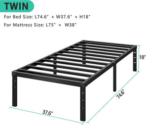 Twin Size Metal Bed Frame – 14 Inch Platform Bed with Underbed Storage, Heavy Duty Steel Slats, No Box Spring Needed, Easy Assembly, Noise-Free Design, Black