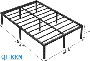 Queen Size Metal Bed Frame – 14 Inch Platform Bed with Storage Space, Heavy Duty Steel Mattress Foundation, No Box Spring Needed, Easy Assembly, Noise-Free, Black