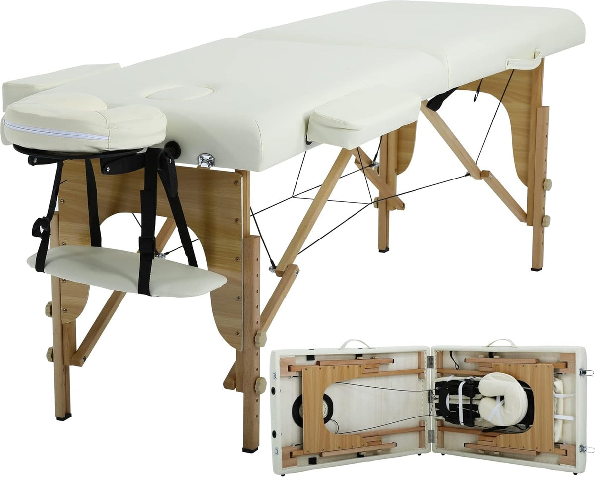 BestMassage Portable Massage Table – 24" Wide 2-Fold Lash Bed, Height Adjustable Spa Table with Non-Woven Carry Bag for Facial, Foot Massage, Tattoo, Salon & Esthetician Use