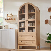 IFGET 71" Tall Arched Kitchen Pantry Cabinet – Modern Farmhouse Wood Storage Cabinet with 2 Large Drawers & Adjustable Shelves, Freestanding Pantry Cupboard for Kitchen, Dining Room, or Living Room