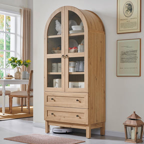 IFGET 71" Tall Arched Kitchen Pantry Cabinet – Modern Farmhouse Wood Storage Cabinet with 2 Large Drawers & Adjustable Shelves, Freestanding Pantry Cupboard for Kitchen, Dining Room, or Living Room