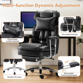 Executive Big and Tall Office Chair – High Back Ergonomic Desk Chair with Footrest, Adjustable Height, Lumbar Support & Reclining PU Leather Computer Chair for Home Office