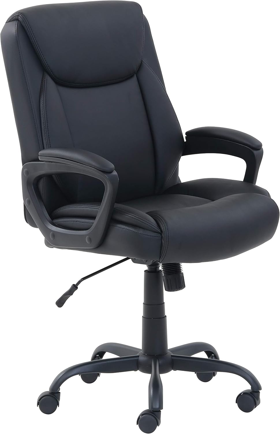 Puresoft PU Leather Office Chair – Black Mid-Back Adjustable Desk Chair with Armrests & Swivel Wheels, Ergonomic Computer Chair for Home Office & Study, 26"D x 23.75"W x 42"H