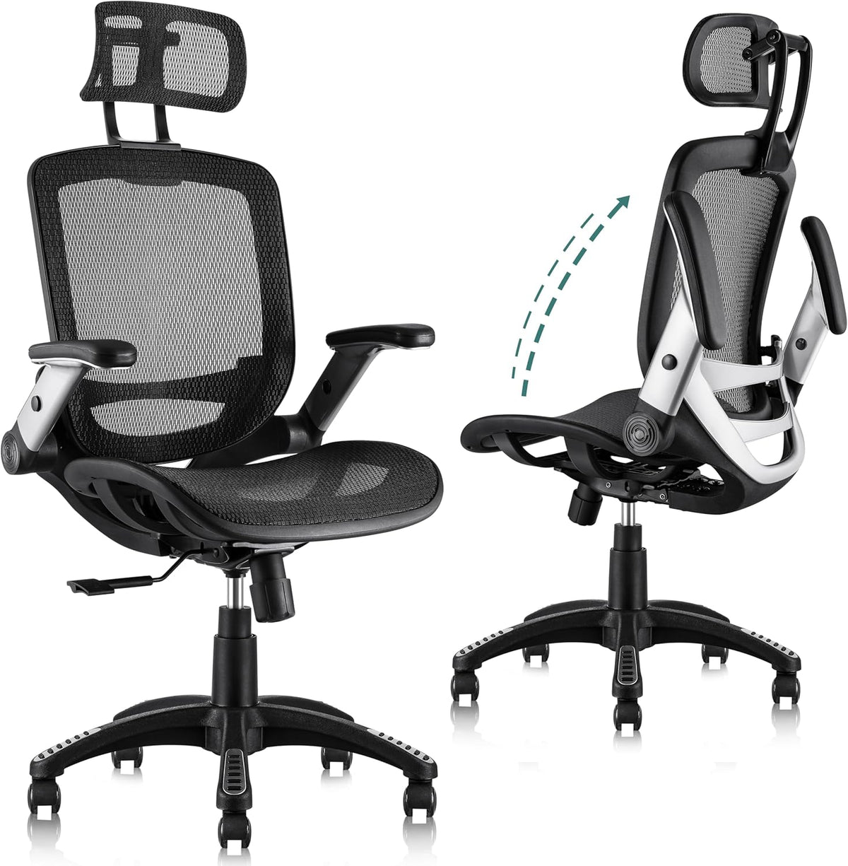 Ergonomic Mesh Office Chair – High Back Desk Chair with Headrest, Flip-Up Arms, Wide Seat Cushion & Lumbar Support, Big and Tall Adjustable Computer Chair with Tilt Lock for Home Office