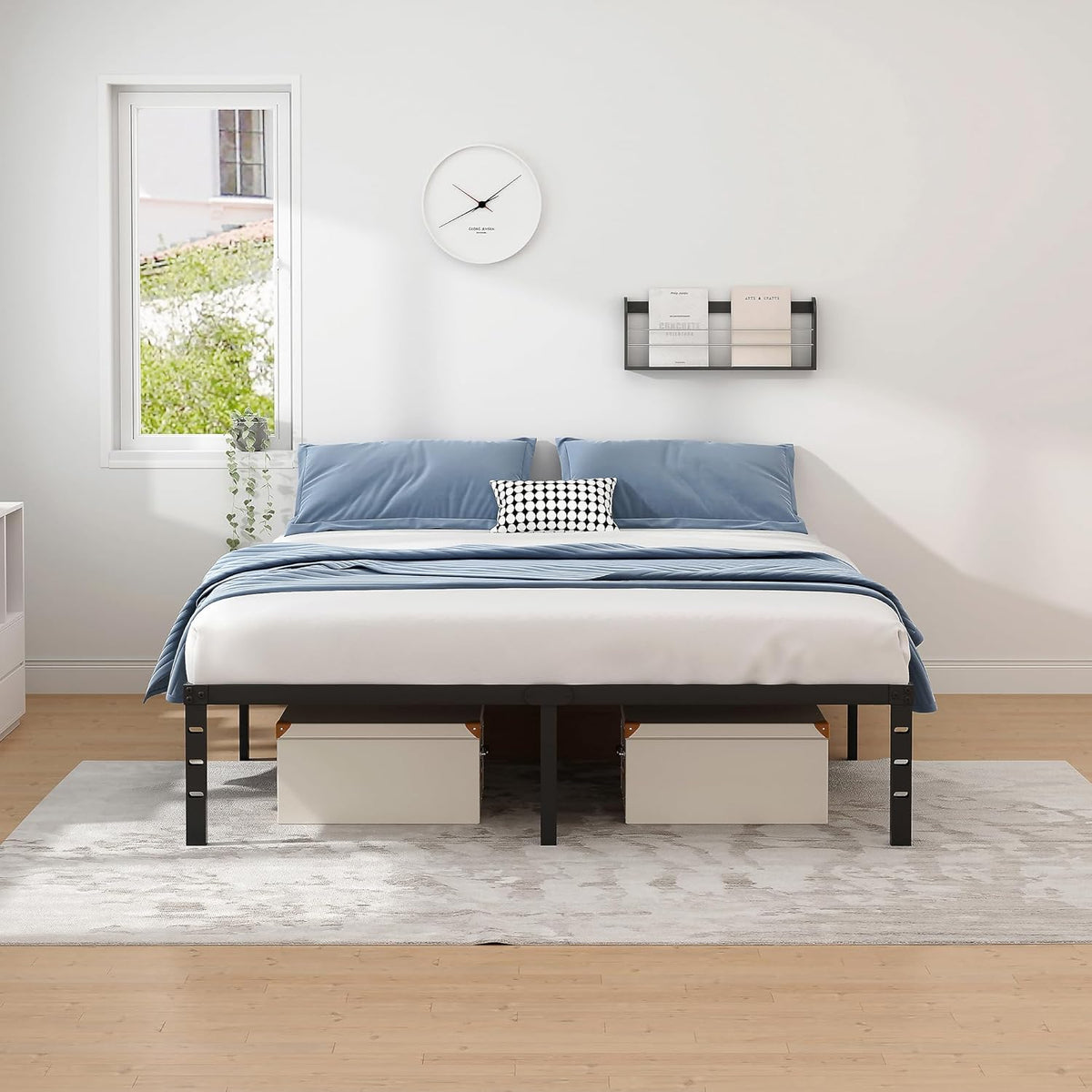Queen Size Metal Bed Frame – 14 Inch Platform Bed with Storage Space, Heavy Duty Steel Mattress Foundation, No Box Spring Needed, Easy Assembly, Noise-Free, Black