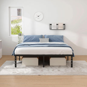 Queen Size Metal Bed Frame – 14 Inch Platform Bed with Storage Space, Heavy Duty Steel Mattress Foundation, No Box Spring Needed, Easy Assembly, Noise-Free, Black