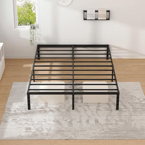 Queen Size Metal Bed Frame – 14 Inch Platform Bed with Storage Space, Heavy Duty Steel Mattress Foundation, No Box Spring Needed, Easy Assembly, Noise-Free, Black