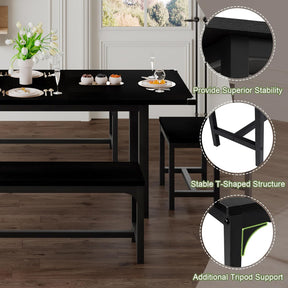 5-Piece Extendable Dining Table Set for 4–8 People – 63” Large Kitchen Table with 2 Benches & 2 Stools, Modern Black Dining Room Table with MDF Wood Top, Easy Assembly, Space-Saving Design