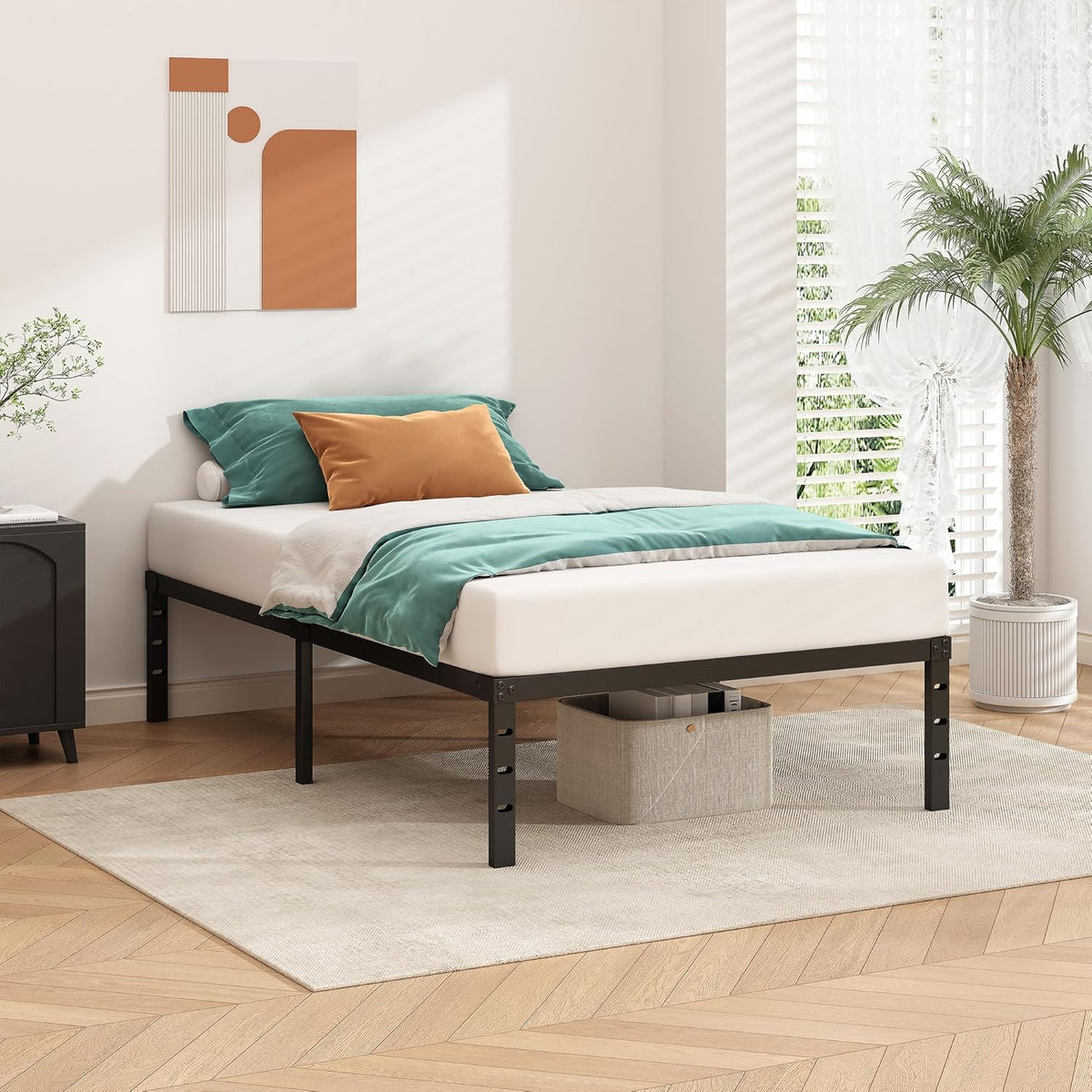 Twin Size Metal Bed Frame – 14 Inch Platform Bed with Underbed Storage, Heavy Duty Steel Slats, No Box Spring Needed, Easy Assembly, Noise-Free Design, Black