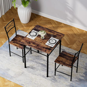 IRON 3-Piece Kitchen Dining Table Set for Small Spaces – Square Iron Wood Table with 2 Chairs, Compact Dining Room Furniture for Apartment, Home, or Kitchen